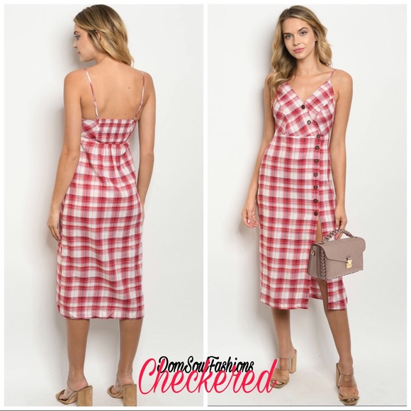 Dresses & Skirts - Side button Side Split knee length Plaid Dress